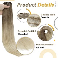 Full Shine Sew In Hair Extensions Blonde Human Hair Extensions 22 Inch Invisible Weft Hair Extensions For Women 8 Light Brown T