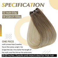 Full Shine Sew In Hair Extensions Blonde Human Hair Extensions 22 Inch Invisible Weft Hair Extensions For Women 8 Light Brown T