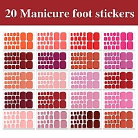 Wokoto 20 Sheets Toenails Nail Polish Stickers Full Nail Wraps For Women Red Nail Art Sticker Self Adhesive Nail Gel Stickers Fo