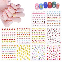 Ihukeit 10 Sheets Cute Nail Stickers For Kids Including Animals Fruits Flowers Food Rainbow Leaves Designs Self Adhesive Nail De