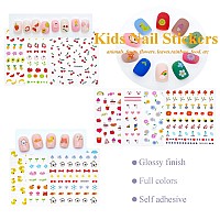 Ihukeit 10 Sheets Cute Nail Stickers For Kids Including Animals Fruits Flowers Food Rainbow Leaves Designs Self Adhesive Nail De