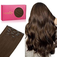 Wennalife Clip In Human Hair Extensions 85G 5Pcs 22 Inch Remy Clip In Hair Extensions Real Human Hair Chocolate Brown Virgin Hu