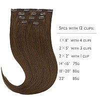 Wennalife Clip In Human Hair Extensions 85G 5Pcs 22 Inch Remy Clip In Hair Extensions Real Human Hair Chocolate Brown Virgin Hu