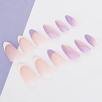 Vaveah 24 Pcs Press On Nails Medium Acrylic Stiletto Fake Nails Swirl False Nails With Nail Glue On Nails For Women Purple Sw