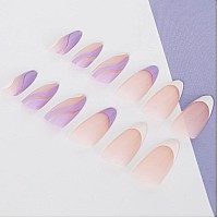 Vaveah 24 Pcs Press On Nails Medium Acrylic Stiletto Fake Nails Swirl False Nails With Nail Glue On Nails For Women Purple Sw