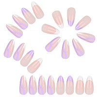 Vaveah 24 Pcs Press On Nails Medium Acrylic Stiletto Fake Nails Swirl False Nails With Nail Glue On Nails For Women Purple Sw