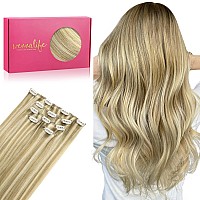 Wennalife Clip In Human Hair Extensions 85G 5Pcs 22 Inch Remy Clip In Hair Extensions Real Human Hair Light Blonde Highlighted