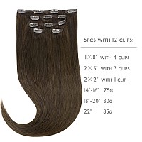 Wennalife Clip In Human Hair Extensions 75G 5Pcs 16 Inch Remy Clip In Hair Extensions Real Human Hair Light Dark Brown Virgin H