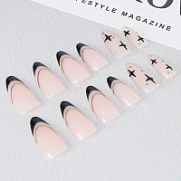 Vaveah 24 Pcs Press On Nails Medium Acrylic Stiletto Fake Nails With Stars False Nails With Nail Glue On Nails For Women Blac