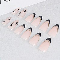 Vaveah 24 Pcs Press On Nails Medium Acrylic Stiletto Fake Nails With Stars False Nails With Nail Glue On Nails For Women Blac