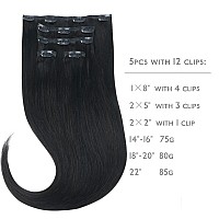 Wennalife Clip In Human Hair Extensions 80G 5Pcs 20 Inch Remy Clip In Hair Extensions Real Human Hair Natural Black Virgin Huma