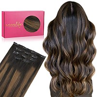 Wennalife Clip In Human Hair Extensions 75G 5Pcs 16 Inch Remy Clip In Hair Extensions Real Human Hair Balayage Dark Brown To Ch