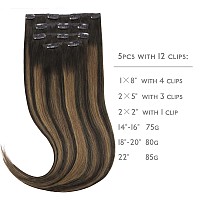 Wennalife Clip In Human Hair Extensions 75G 5Pcs 16 Inch Remy Clip In Hair Extensions Real Human Hair Balayage Dark Brown To Ch