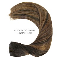 Wennalife Clip In Human Hair Extensions 75G 5Pcs 16 Inch Remy Clip In Hair Extensions Real Human Hair Balayage Dark Brown To Ch