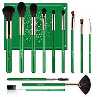 Makeup Brushes Set Professional 12Pcs Deep Green Make Up Brush Set Foundation Eyebrow Blush Concealer Face Powder Eye Shadows