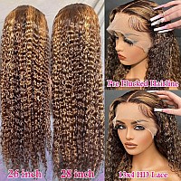 Pizazz 28 Inch Ombre Highlight 13X4 Hd Lace Front Wigs Human Hair Pre Plucked 180 Density Deep Wave Lace Frontal Wigs Human Hair