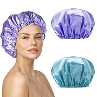 Smilco Shower Caps For Women Reusable Waterproof 2 Pack Large Shower Capeva Hair Caps Double Waterproof Layers Shower Cap For W