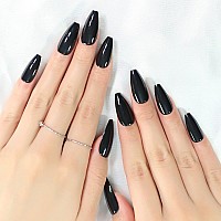 Glossy Long Ballerina Press On Nail Tips Long Coffin Ballet Black False Nails For Salon Diy Artificial Fake Nail Art At Home