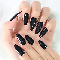 Glossy Long Ballerina Press On Nail Tips Long Coffin Ballet Black False Nails For Salon Diy Artificial Fake Nail Art At Home