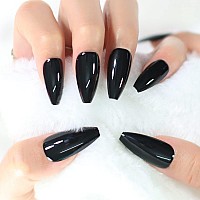 Glossy Long Ballerina Press On Nail Tips Long Coffin Ballet Black False Nails For Salon Diy Artificial Fake Nail Art At Home