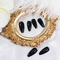 Glossy Long Ballerina Press On Nail Tips Long Coffin Ballet Black False Nails For Salon Diy Artificial Fake Nail Art At Home