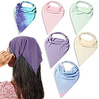 6 Pack Hair Scarf Headband For Women Elastic Hair Kerchief Boho Large Triangle Bandana Head Scarf With Clips Non Slip Tie Dye