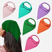 6 Pack Hair Scarf Headband for Women - Elastic Hair Kerchief Large Boho Triangle Bandana Head Scarf with Clips Non Slip Solid Color Headbands Hair Scarves for Teen Girls