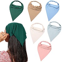 6 Pack Hair Scarf Headband For Women Elastic Hair Kerchief Large Boho Triangle Bandana Head Scarf With Clips Non Slip Solid Co