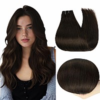 Full Shine Sew In Hair Extensions Real Human Hair Color 2 Dark Brown Natural Remy Hair Extensions Invisible Straight Brown Human