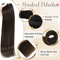 Full Shine Sew In Hair Extensions Real Human Hair Color 2 Dark Brown Natural Remy Hair Extensions Invisible Straight Brown Human