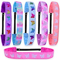 Frog Sac 6 Butterfly Headbands For Girls Adjustable No Slip Glitter Hair Bands For Kids Cute Little Girl Sports Head Bands Sp