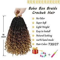 Boho Box Braids Crochet Hair For Women 10 Inch 7 Packs Ombre Goddess Box Braids With Curly Ends 3X Short Bob Crochet Braids For