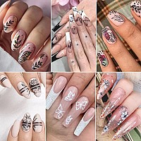 8 Sheets Flower Nail Art Stickers 3D Black White Retro Floral Leaves Butterfly Nail Decals Nails Supply Designs Flower Leaf Butt