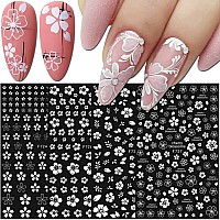 White Flower Nail Stickers 3D Small Fresh Cherry Blossoms Nail Decals Flowers Nail Art Supplies White Floral Nail Design Charms