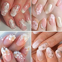 White Flower Nail Stickers 3D Small Fresh Cherry Blossoms Nail Decals Flowers Nail Art Supplies White Floral Nail Design Charms