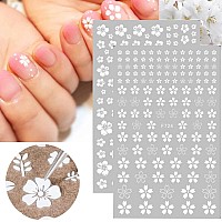 White Flower Nail Stickers 3D Small Fresh Cherry Blossoms Nail Decals Flowers Nail Art Supplies White Floral Nail Design Charms