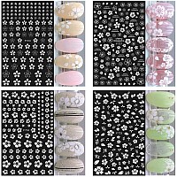 White Flower Nail Stickers 3D Small Fresh Cherry Blossoms Nail Decals Flowers Nail Art Supplies White Floral Nail Design Charms