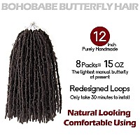 8 Packs Light Weight Butterfly Locs Crochet Hair 12 Inch Butterfly Faux Locs Crochet Hair Short Brown Distressed Butterfly Locs, 4#