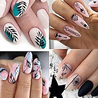 8 Pcs Black White Nail Art Stickers 3D Leaves Lines Flower Vine Nail Decals Nail Art Supplies Geometric Line Leaf Nail Stickers