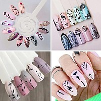 8 Pcs Black White Nail Art Stickers 3D Leaves Lines Flower Vine Nail Decals Nail Art Supplies Geometric Line Leaf Nail Stickers