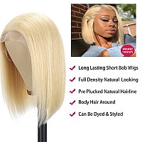 Ainmeys Hair 613 Blonde Short Bob Wigs 13X4 Lace Front Wigs Human Hair Straight Bob Wigs Brazilian Virginhuman Hair Wigs For Bla