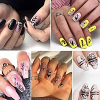 8 Sheets Black White Nail Art Stickers 3D Leaves Flower Vine Sexy Girl Nail Decals Retro Lines Floral Face Abstract Nail Sticker