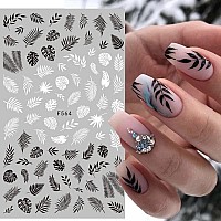 8 Sheets Black White Nail Art Stickers 3D Leaves Flower Vine Sexy Girl Nail Decals Retro Lines Floral Face Abstract Nail Sticker