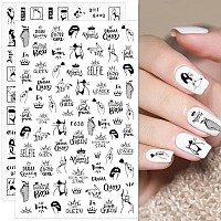 8 Sheets Black White Nail Art Stickers 3D Leaves Flower Vine Sexy Girl Nail Decals Retro Lines Floral Face Abstract Nail Sticker