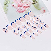 Rikview Medium Length Press On Nails With Swirls Design Blue Nails Square Fake Nails For Women And Girls