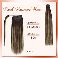 Ve Sunny 14 Ponytail Hair Extension Real Human Hair Wrap Around Dark Brown Balayage Caramel Blonde 80G