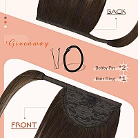 Ve Sunny 14 Ponytail Hair Extension Real Human Hair Wrap Around Dark Brown Balayage Caramel Blonde 80G