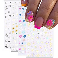 Daisy Nail Art Sticker 5D Exquisite Nail Art Supplies Flower White Floral Nail Decal 3D Selfadhesive Luxurious Colorful Daisy E