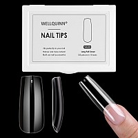 Wellquinn Long Square Nail Tips Full Cover Fake Nails Clear Acrylic Nail Tips 120Pcs False Nail Artificial Nails With Case For N