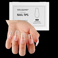 Wellquinn Short Coffin Nails Full Cover Fake Nails Clear Acrylic Nails Coffin Shaped Ballerina Nails Tips 120Pcs False Nail Arti